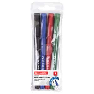 Набор маркеров перм.4цв. BRAUBERG 1мм арт....